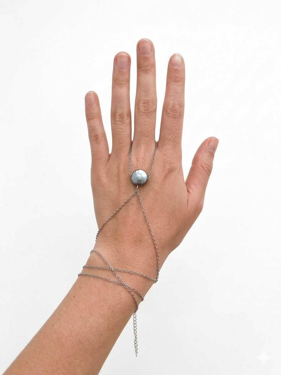 Blue Pearl HandChain Silver