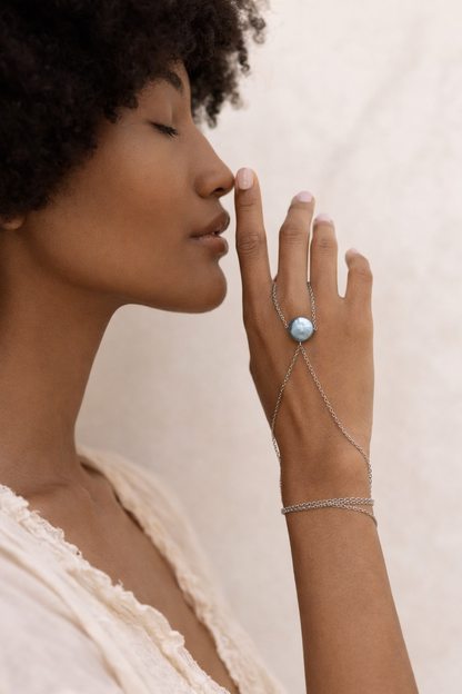 Blue Pearl HandChain Silver